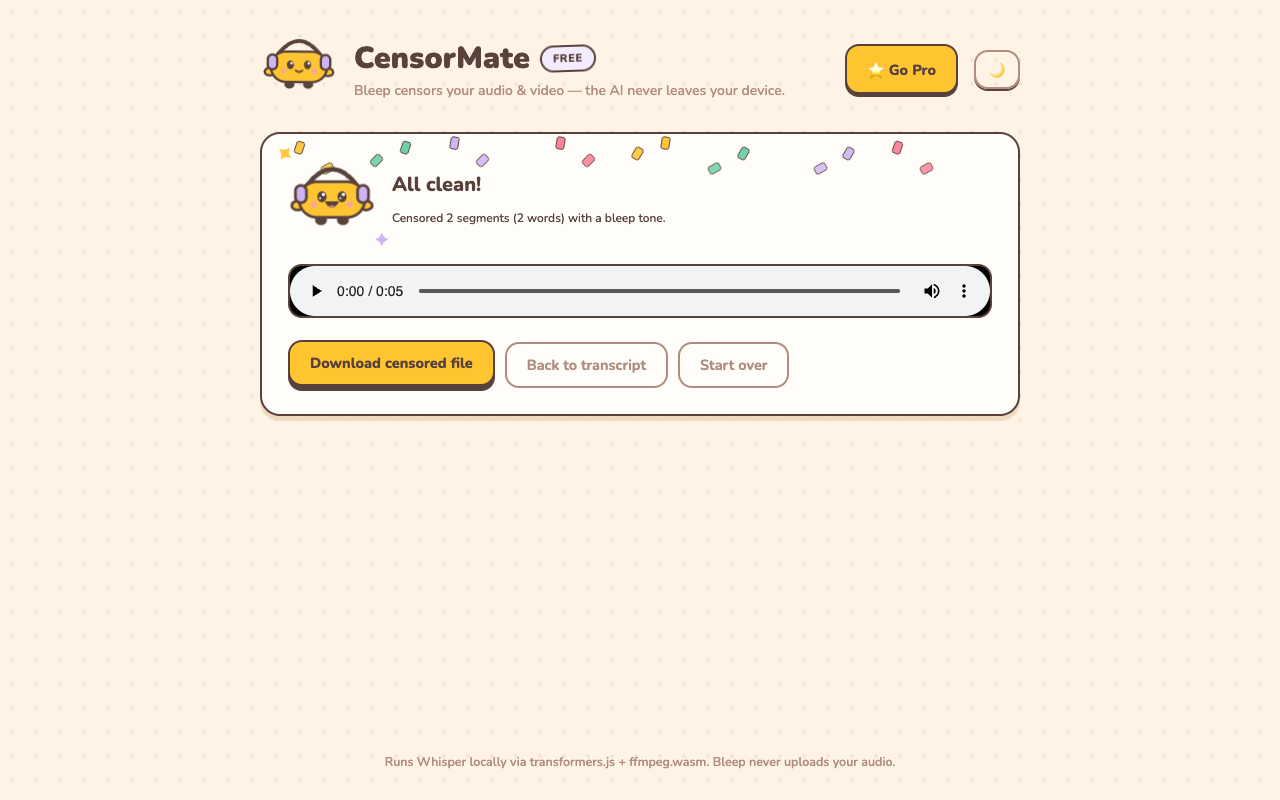 Censored file ready to download in CensorMate
